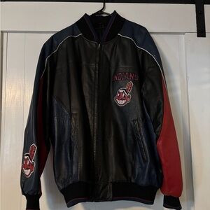 Men's Black and Red Leather Jacket